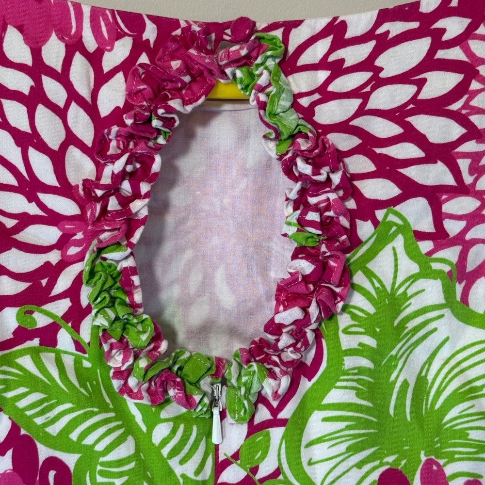 Lilly Pulitzer Jubilee Dress Women 2 Pink Green Floral Ruffle Keyhole Resortwear - Picture 4 of 7